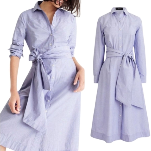 J.Crew Light Blue Tie Waist Cotton Shirtdress Classic Button Down Size 6 - Picture 1 of 10